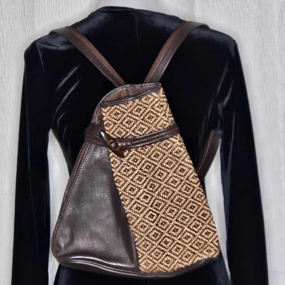 Deja Vous Brown Recycled Paper Collection Triangle Woven Shoulder Bag Backpack